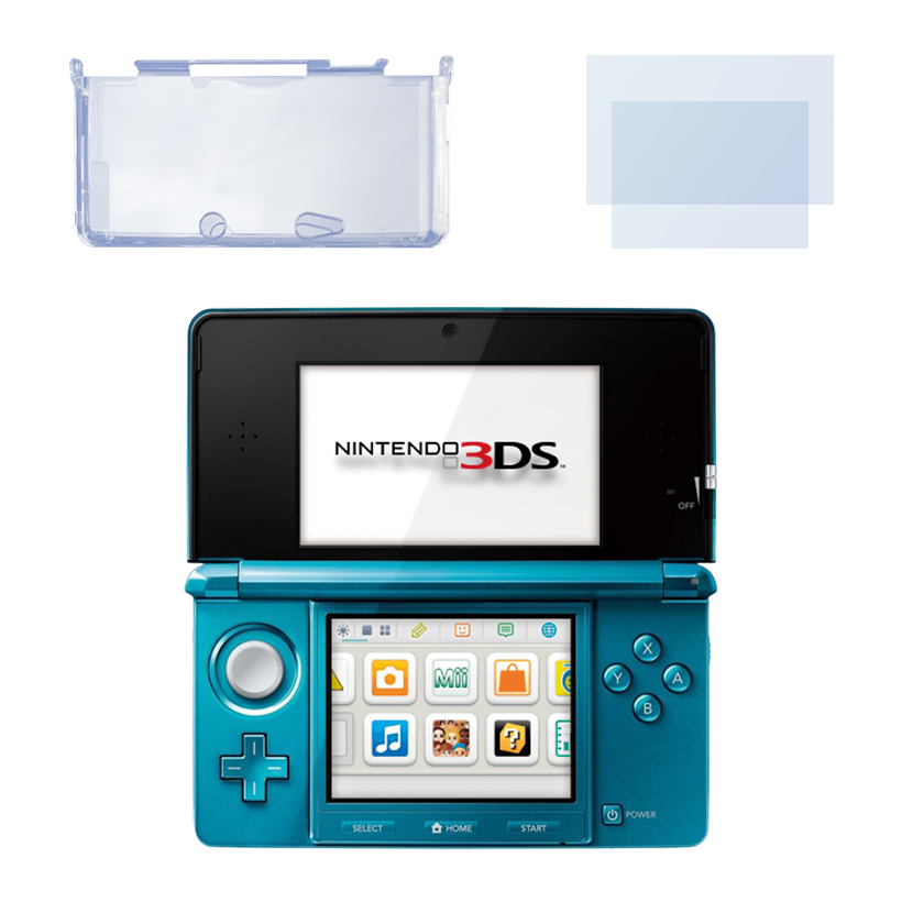 Набор Консоль Nintendo 3DS Модифицированная 32GB Aqua Blue + 10 Встроенных Игр Б/У Нормальный + Чехол Твердый RMC Trans-Clear Новый + Защитная Пленка - Retromagaz