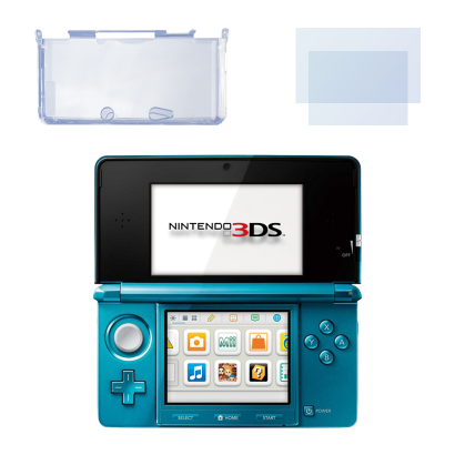Набір Консоль Nintendo 3DS Модифікована 32GB Aqua Blue + 10 Вбудованих Ігор Б/У Нормальний + Чохол Твердий RMC Trans-Clear Новий + Захисна Плівка - Retromagaz