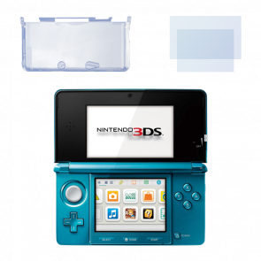 Набор Консоль Nintendo 3DS Модифицированная 32GB Aqua Blue + 10 Встроенных Игр Б/У Нормальный + Чехол Твердый RMC Trans-Clear Новый + Защитная Пленка
