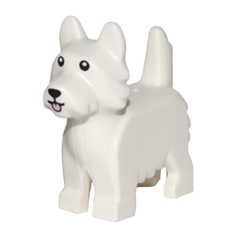 Фігурка Lego Земля Dog Terrier with Black Eyes and Nose Pink Tongue Pattern Animals 26078pb001 6160293 White Б/У - Retromagaz