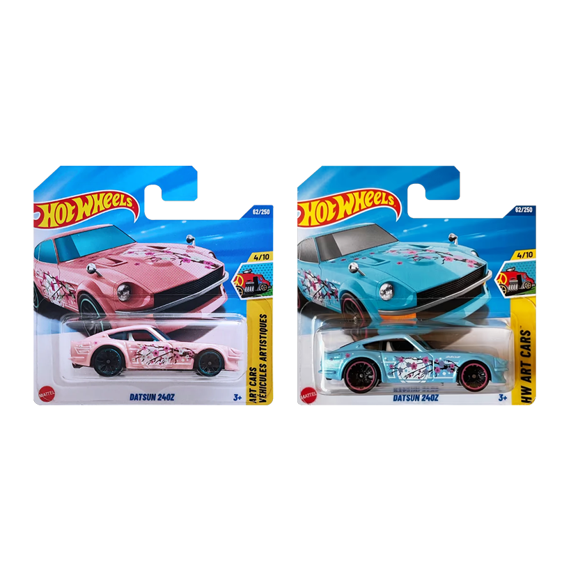 Набір Машинка Базова Hot Wheels Datsun 240Z HW Art Cars 1:64 JJB80 Blue  + Машинка Базова Pink - Retromagaz