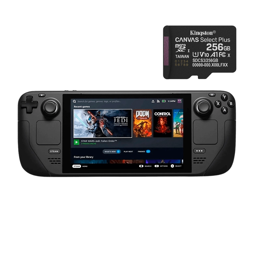 Набір Консоль Valve Steam Deck 512GB Black Б/У  + Карта Пам'яті Canvas Select Plus UHS-I U3 V30 A1 SD Adapter 256GB - Retromagaz