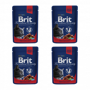 Набір Вологий Корм Brit Premium Яловичина та Горох для Котів 100g 4шт - Retromagaz