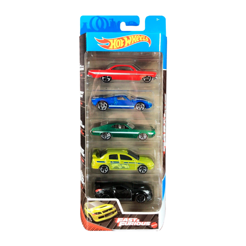 Машинка Базова 5шт Hot Wheels Mitsubishi '61 Impala / Ford GT-40 / Gran Torino  / Lancer Evolution / Nissan 350Z Fast & Furious 1:64 GTN40 Green - Retromagaz