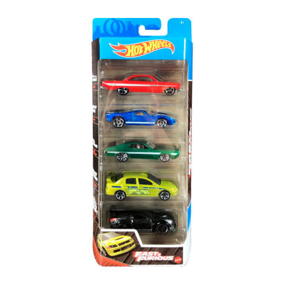 Машинка Базова Hot Wheels '61 Impala / Ford GT-40 / Gran Torino  / Lancer Evolution / Nissan 350Z Fast & Furious 1:64 GTN40 Green 5шт - Retromagaz