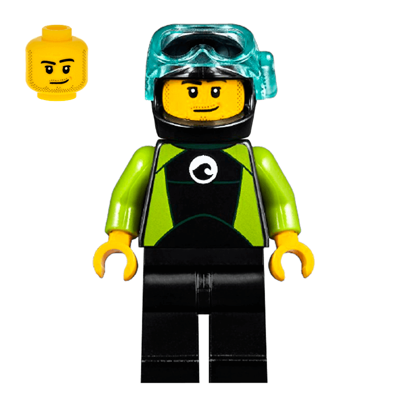 Фігурка Lego Harbor 973pb2739 Male Black Wetsuit with White Logo City cty0958 Б/У - Retromagaz