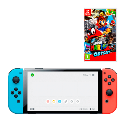 Набір Консоль Nintendo Switch OLED Model HEG-001 64GB Blue Red Новий  + Гра Super Mario Odyssey Російські Субтитри - Retromagaz