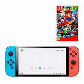 Набір Консоль Nintendo Switch OLED Model HEG-001 64GB Blue Red Новий  + Гра Super Mario Odyssey Російські Субтитри - Retromagaz