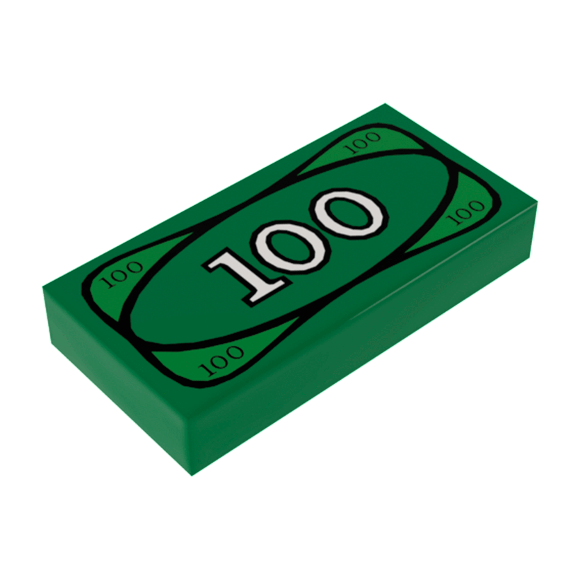 Плитка 4шт Lego Декоративная Groove with 100 Dollar Bill Money Pattern 1 x 2 3069bpx7 4295260 Green Б/У - Retromagaz