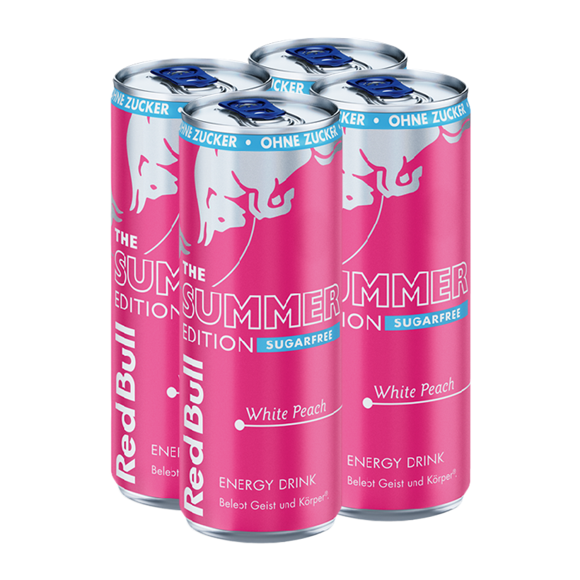 Набір Напій Енергетичний 4шт Red Bull Summer Edition White Peach Sugar Free 250ml - Retromagaz