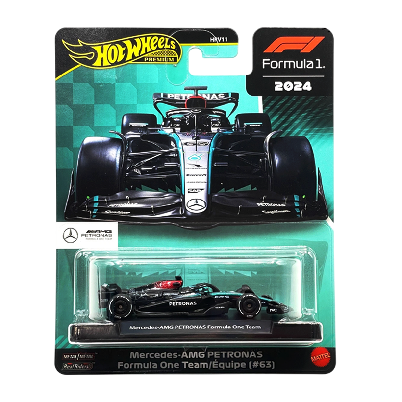 Машинка Premium Hot Wheels Mercedes-AMG PETRONAS Formula One Team (#63) 1:64 JBM18 Black - Retromagaz