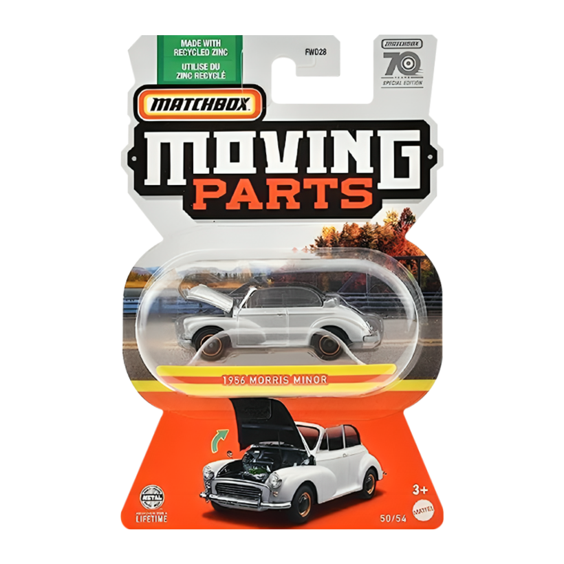 Тематична Машинка Matchbox Morris Minor 70th Special Edition Moving Parts 1:64 FWD28/HLG35 Silver - Retromagaz