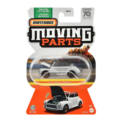 Тематическая Машинка Matchbox Morris Minor 70th Special Edition Moving Parts 1:64 FWD28/HLG35 Silver - Retromagaz