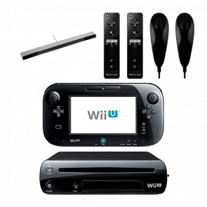 Набор Консоль Nintendo Wii U Модифицированная 96GB Black + 10 Встроенных Игр Б/У  + Сенсор Движения Проводной RMC Sensor Bar Silver Новый + Контроллер   Nunchuk  2шт + Беспроводной  Remote Plus  2шт - Retromagaz