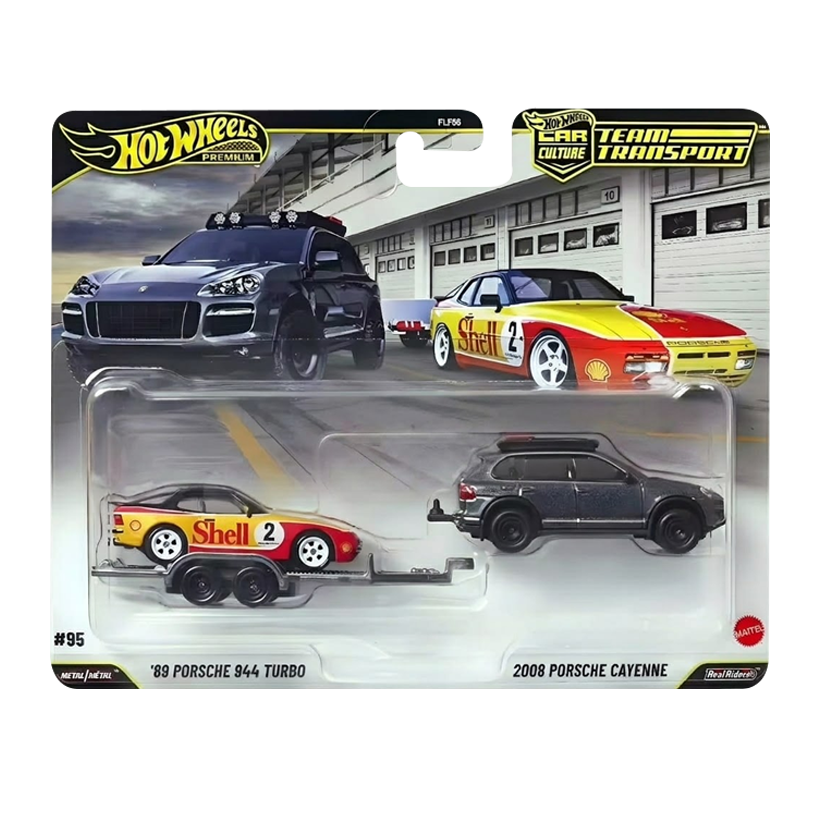 Машинка Premium 2шт Hot Wheels 2008 Porsche Cayenne та HW Rally Trailer '89 Porsche 944 Turbo Team Transport 1:64 JHX96 Black - Retromagaz