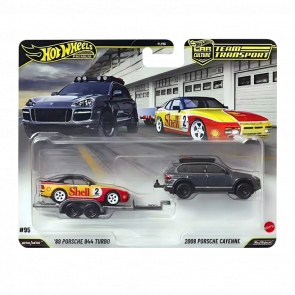 Машинка Premium 2шт Hot Wheels 2008 Porsche Cayenne та HW Rally Trailer '89 Porsche 944 Turbo Team Transport 1:64 JHX96 Black - Retromagaz