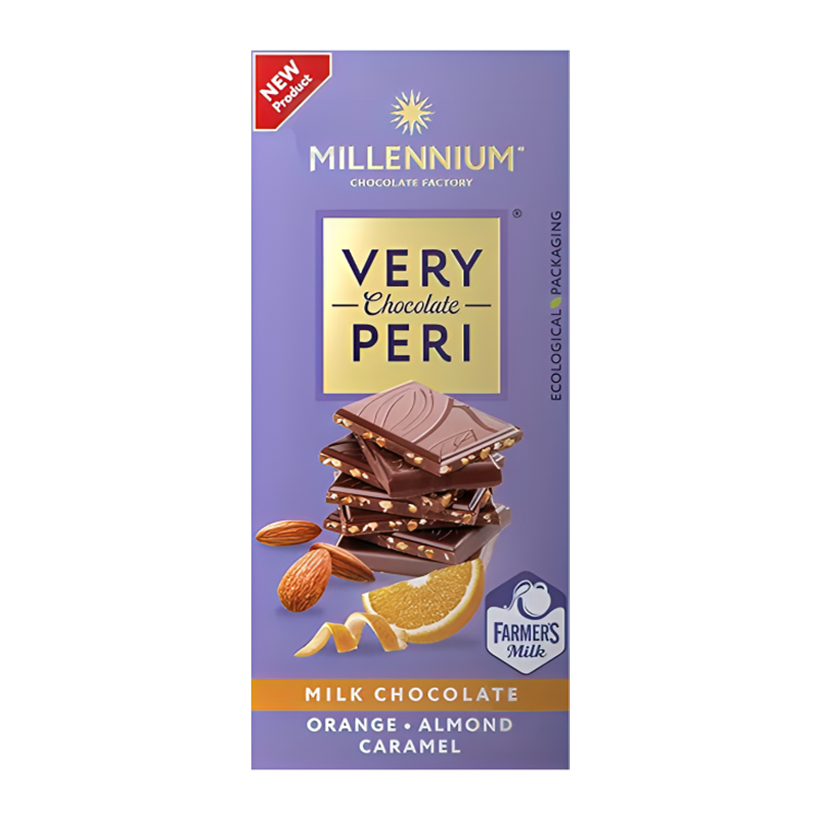 Шоколад Молочный Millennium Very Peri Молочный с Миндалём, Карамелью и Апельсиновой Цедрой 85g - Retromagaz