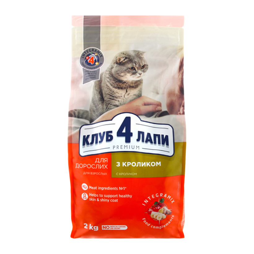 Сухой Корм для Кошек Клуб 4 Лапы Premium Adult Кролик 2kg - Retromagaz