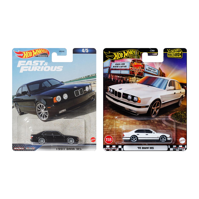 Набір Машинка Premium Hot Wheels 1991 BMW M5 E34 Boulevard 1:64 JBL24 White  + Black - Retromagaz