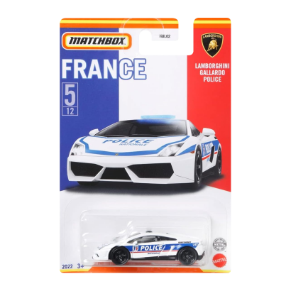 Тематическая Машинка Matchbox Lamborghini Gallardo Police France 1:64 HBL08 White - Retromagaz