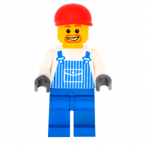 Фигурка Lego People 973pb0009 Overalls Striped Blue with Pocket City ovr038 Б/У - Retromagaz