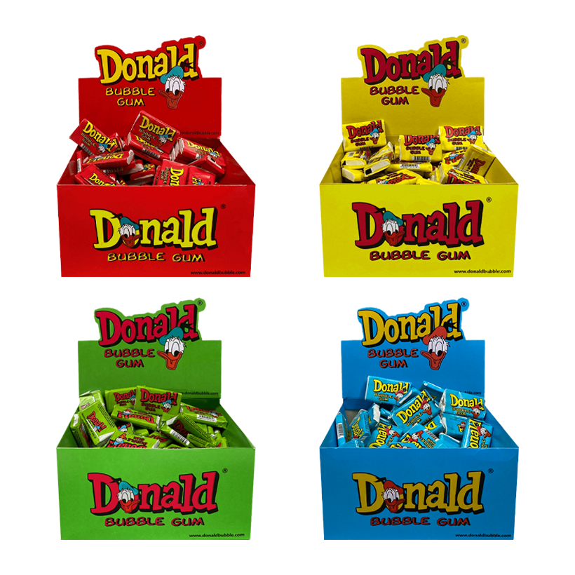 Набір Жувальна Гумка 100шт Donald Bubble Gum Red Blue Yellow Green 4,5g - Retromagaz
