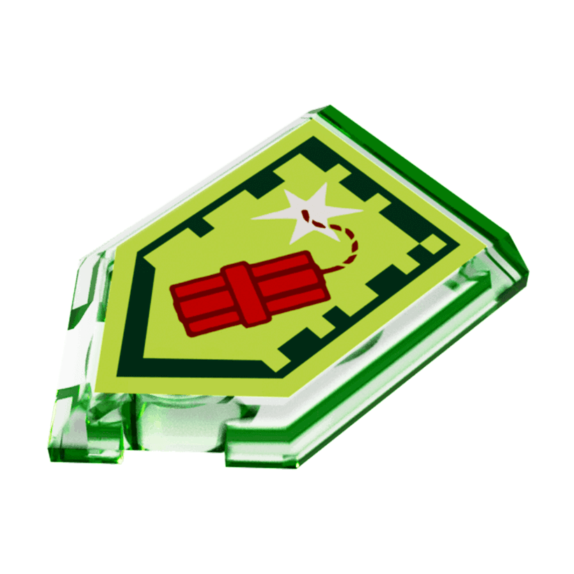 Плитка 4шт Lego Модифицированная Декоративная Pentagonal Nexo Power Shield Pattern Dynamighty 2 x 3 22385pb028 6133484 6247408 Trans-Bright Green Б/У - Retromagaz