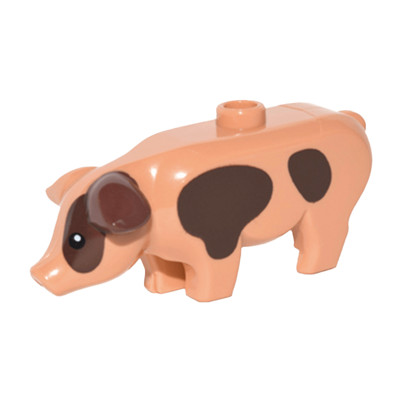 Фигурка Lego Земля Pig with Black Eyes White Pupils and Dark Brown Spots Pattern Animals 87621pb03 6139203 Nougat Б/У - Retromagaz