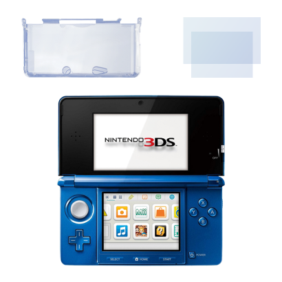 Набір Консоль Nintendo 3DS Модифікована 32GB Cobalt Blue + 10 Вбудованих Ігор Б/У  + Захисна Плівка RMC Trans Clear Новий + Чохол Твердий   Новий - Retromagaz