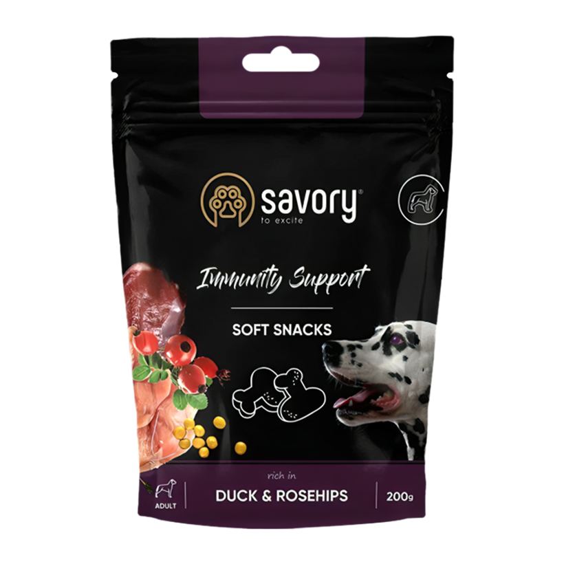 Лакомства для Собак Savory Soft Snacks Immunity Support Утка и Шиповник 200g - Retromagaz