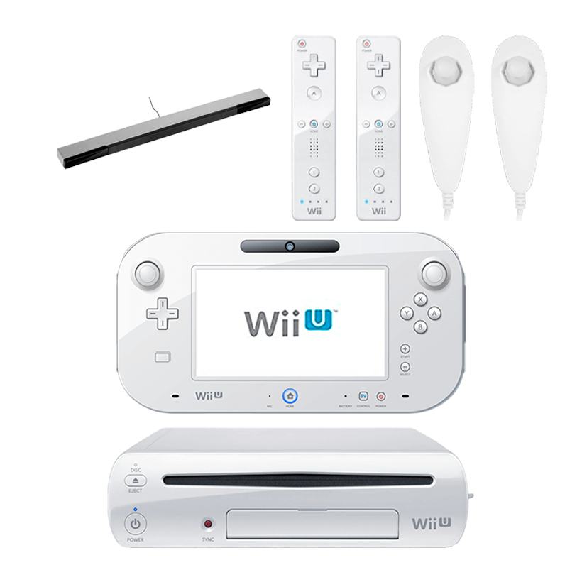 Набір Консоль Nintendo Wii U Модифікована 96GB White + 5 Вбудованих Ігор Б/У  + Сенсор Руху Дротовий Sensor Bar Silver + Контролер Бездротовий Remote 2шт + Контролер Дротовий Nunchuk 2шт - Retromagaz