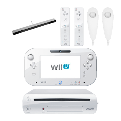 Набір Консоль Nintendo Wii U Модифікована 96GB White + 10 Вбудованих Ігор Б/У  + Сенсор Руху Дротовий Sensor Bar Silver + Контролер Бездротовий Remote 2шт + Контролер Дротовий Nunchuk 2шт - Retromagaz