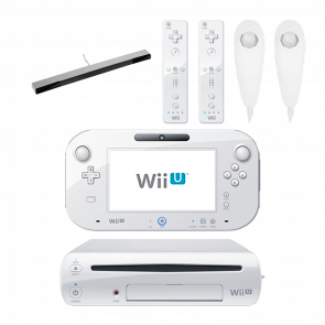 Набір Консоль Nintendo Wii U Модифікована 96GB White + 10 Вбудованих Ігор Б/У  + Сенсор Руху Дротовий Sensor Bar Silver + Контролер Бездротовий Remote 2шт + Контролер Дротовий Nunchuk 2шт
