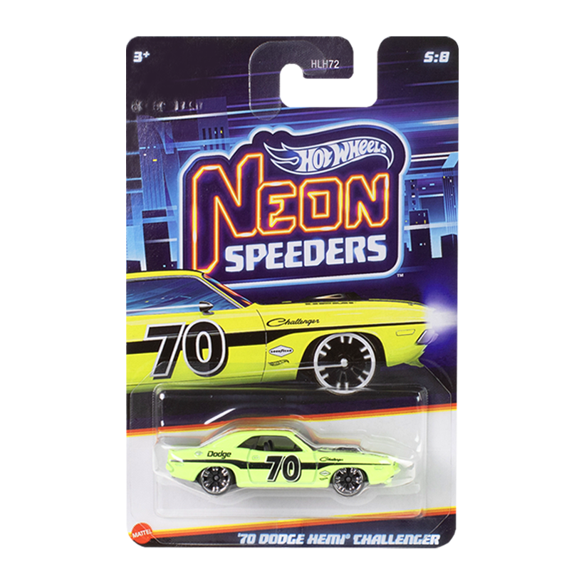 Тематична Машинка Hot Wheels '70 Dodge Hemi Challenger Neon Speeders 1:64 JKX97 Yellow - Retromagaz