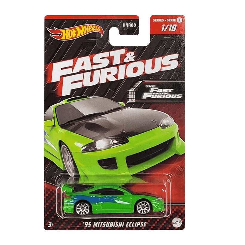 Тематическая Машинка Hot Wheels Mitsubishi '95 Mitsubishi Eclipse Fast & Furious 1:64 HNR91 Green - Retromagaz