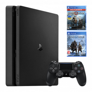 Набір Консоль Sony PlayStation 4 Slim 500GB Black Б/У  + Гра God of War Ragnarok Російська Озвучка + Гра God of War Російська Озвучка