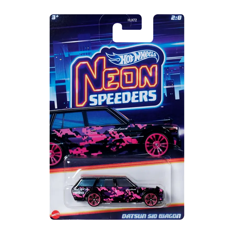 Тематична Машинка Hot Wheels Datsun 510 Wagon Neon Speeders 1:64 HLH72/HRW68 Black - Retromagaz