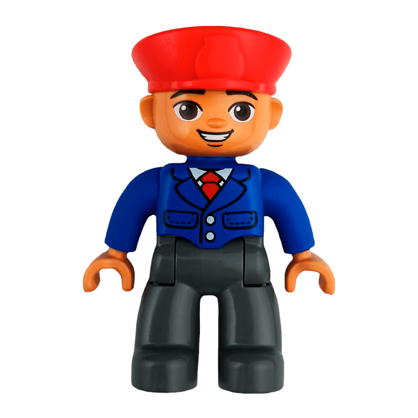 Фигурка Lego Boy Train Conductor Dark Bluish Grey Legs Blue Jacket Duplo 47394pb165a Б/У - Retromagaz