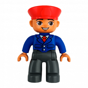 Фігурка Lego Train Conductor Dark Bluish Grey Legs Blue Jacket Duplo Boy 47394pb165a Б/У