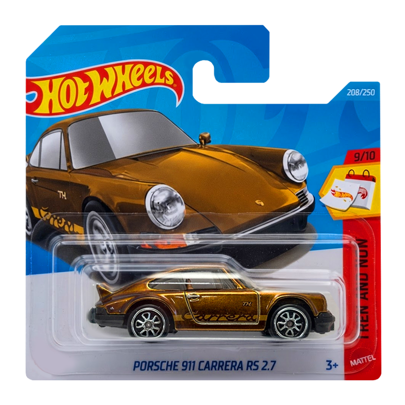 Машинка Базова Hot Wheels Porsche 911 Carrera RS 2.7 Super Treasure Hunt STH Then and Now 1:64 JJM24 Brown - Retromagaz