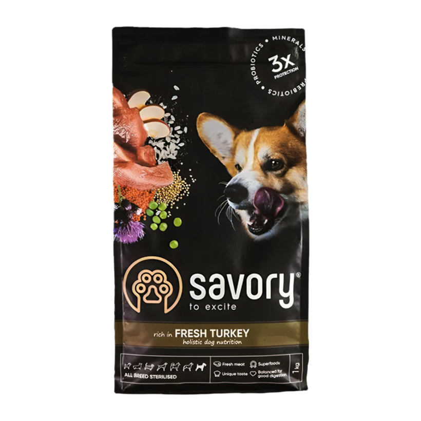 Сухой Корм для Собак Cтерилизованных Savory All Breed Индейка 1kg - Retromagaz