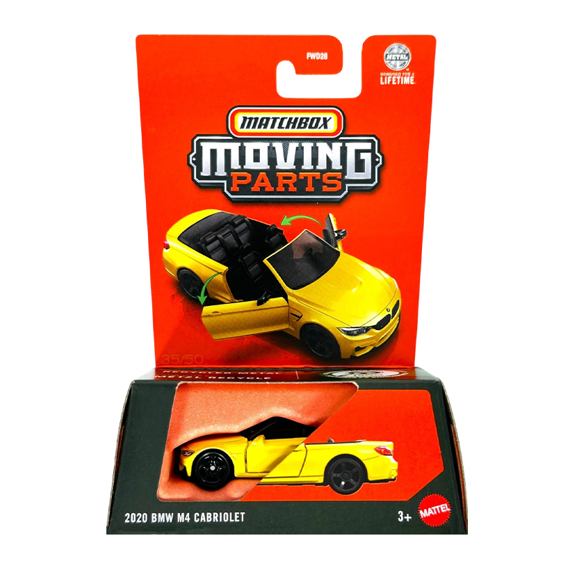 Тематическая Машинка Matchbox 2020 BMW M4 Cabriolet Moving Parts 1:64 JBW85 Yellow - Retromagaz