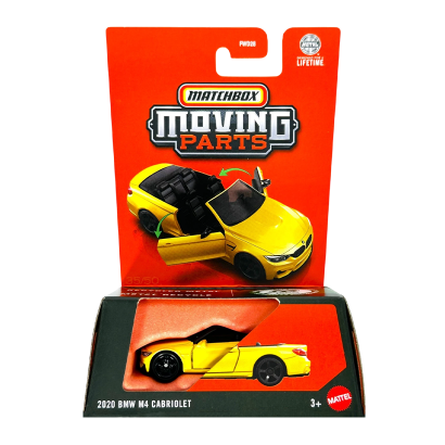 Тематическая Машинка Matchbox 2020 BMW M4 Cabriolet Moving Parts 1:64 JBW85 Yellow - Retromagaz