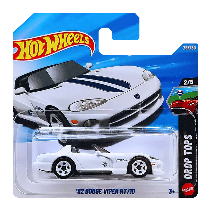 Машинка Базовая Hot Wheels '92 Dodge Viper RT/10 Treasure Hunts Drop Tops 1:64 JJM01 White - Retromagaz