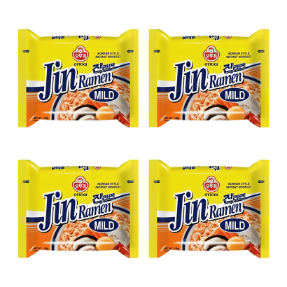 Набір Локшина Ottogi 4шт Jin Ramen Mild з Яловичиною Середньо Гостра 120g - Retromagaz