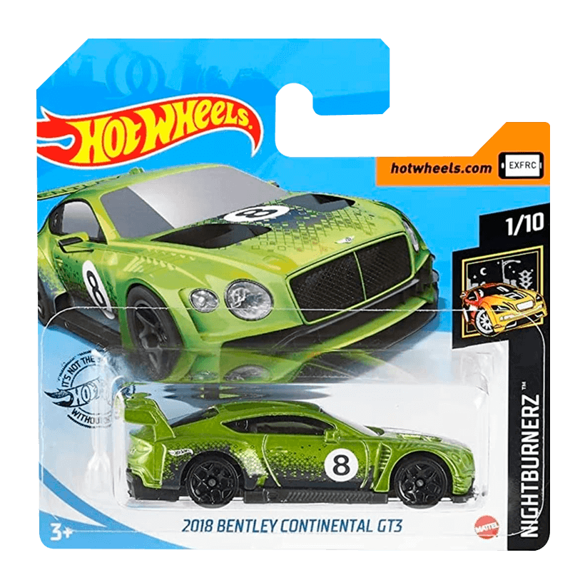 Машинка Базовая Hot Wheels 2018 Bentley Continental GT3 Nightburnerz 1:64 GHB29 Green - Retromagaz