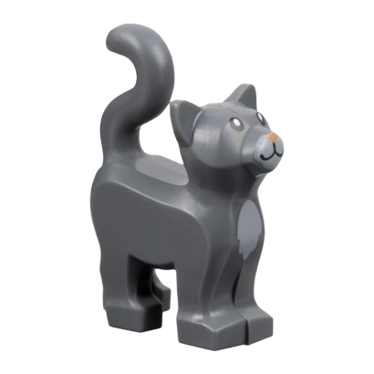 Фігурка Lego Земля Cat Standing with Light Bluish Gray Chest and Muzzle and Nougat Nose Pattern Animals 13786pb09 Dark Bluish Grey Б/У - Retromagaz