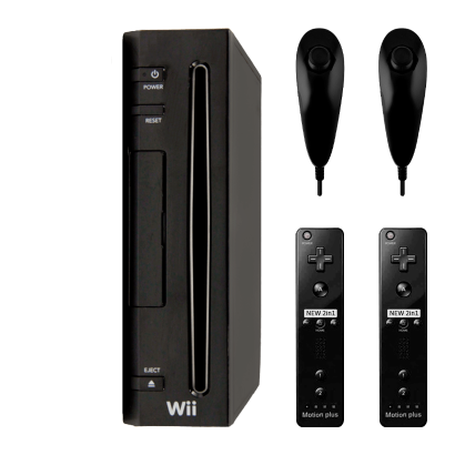 Набір Консоль Nintendo Wii RVL-001 Europe 512MB Black Без Геймпада Б/У  + Контролер Бездротовий RMC Remote Plus Новий 2шт + Контролер Дротовий  Nunchuk Новий 2шт - Retromagaz
