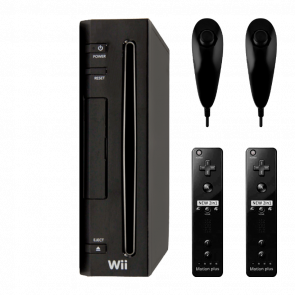 Набір Консоль Nintendo Wii RVL-001 Europe 512MB Black Без Геймпада Б/У  + Контролер Бездротовий RMC Remote Plus Новий 2шт + Контролер Дротовий  Nunchuk Новий 2шт - Retromagaz
