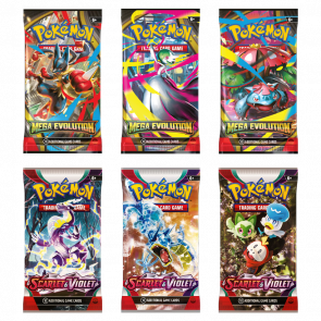 Набір Картки Колекційні Гра Pokemon Mega Evolution 3шт + Колекційні Гра Scarlet & Violet - Base Set 3шт - Retromagaz